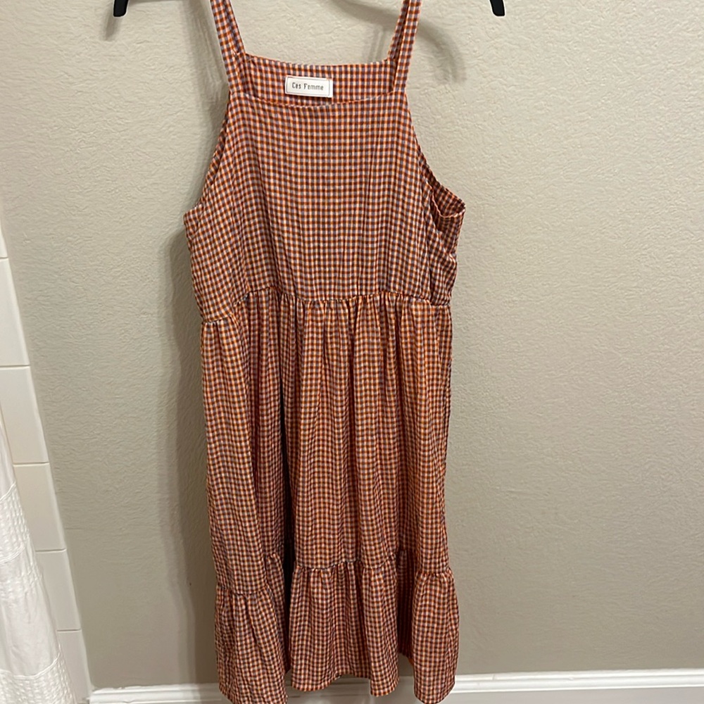 Size L Ces Femme Orange and Purple Gingham Dress